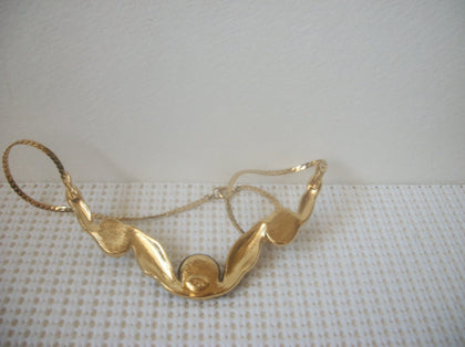 Gorgeous Vintage 15" Signed TRIFARI Black Beaded Gold Tone Panel Collar Necklace 030421