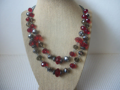 Crown Trifari Vintage 18" - 20" Necklace Gorgeous Timeless TRIFARI Red and Gray Crystal Glass Beads layered Double Row 91817