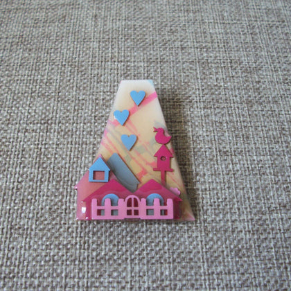 Vintage Lucinda House Pin Birds Hearts Bird House Pink Blue 42617