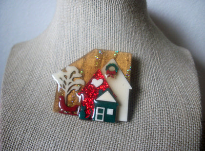 Vintage Brooch Pin, LUCINDA House Pins, Glitter, Christmas Sled, Pins By Lucinda 021321