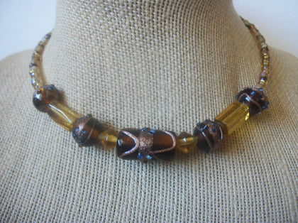 Vintage Choker Necklace Adjustable Brown Golden Lamp Work Glass 40820
