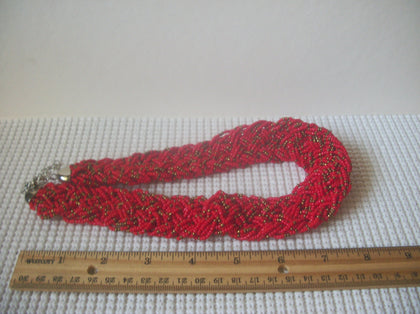 Vintage Necklace Southwestern Colorful Glass Seed Hand Woven Collar 18" - 20" 81116 Used