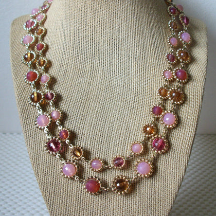 Vintage 16" - 19" Signed ANNE KLEIN Double Row Necklace Glass Inlays Gold Tone 030621