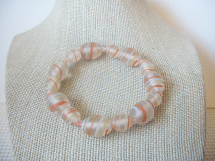 frosted Sea Glass Striped Peach Orange Stretch Bracelet, Vintage 63017