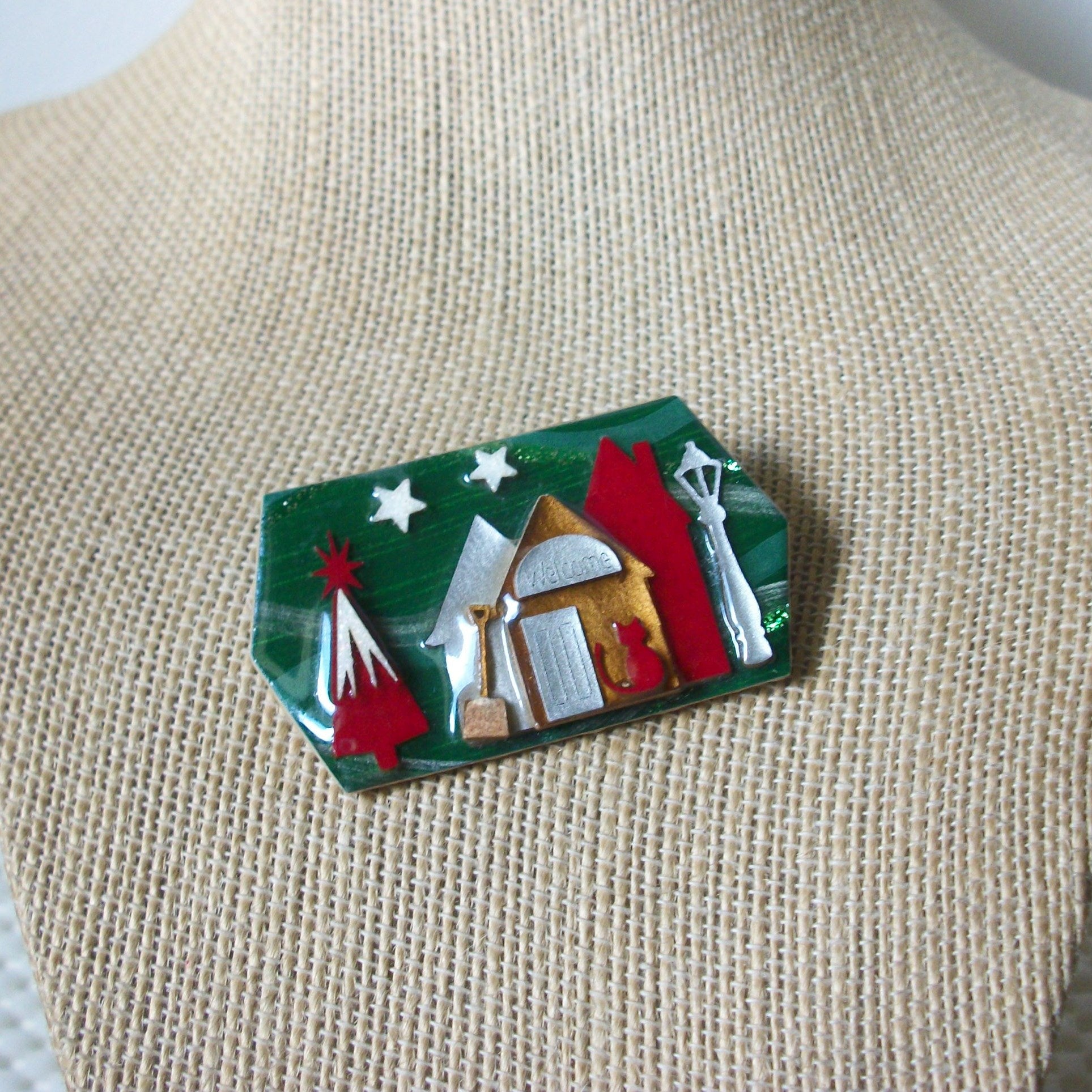 Hard To Find Lucinda House Pins, Festive Glitter Stars Christmas Night 61318