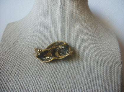 Vintage Jewelry, Iridescent Snail With House, Clear Rhinestones, Enameled, Antiqued Gold Tone, 51018