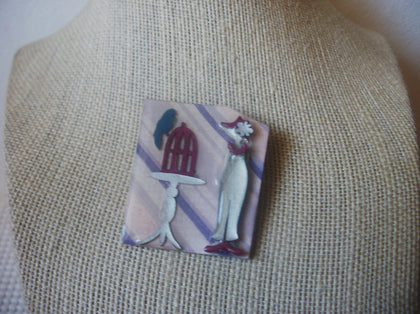 Vintage LUCINDA Woman Pin, Classy Lady Bird Cage 60218