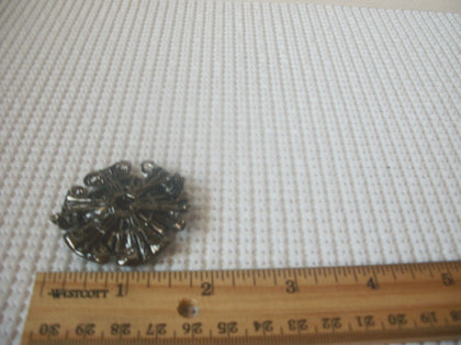 Heavier Thicker, Darker Metal, Victorian Red Bright, Rhinestones Floral Burst Brooch Pin 62018