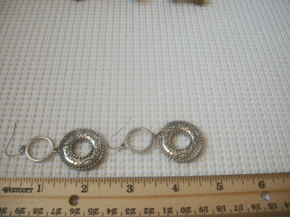 Retro Pierced Earring Silver Toned Blue Czech Glass 2 1/2" Long 61717