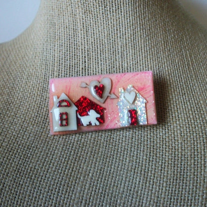 Vintage Lucinda House Pins, Valentine Hearts Little Dog Glitter 021321