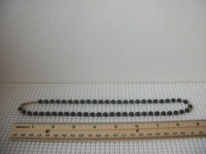 Vintage 18" Signed MONET Black Beaded Gold Tone Spacers Necklace 0304218