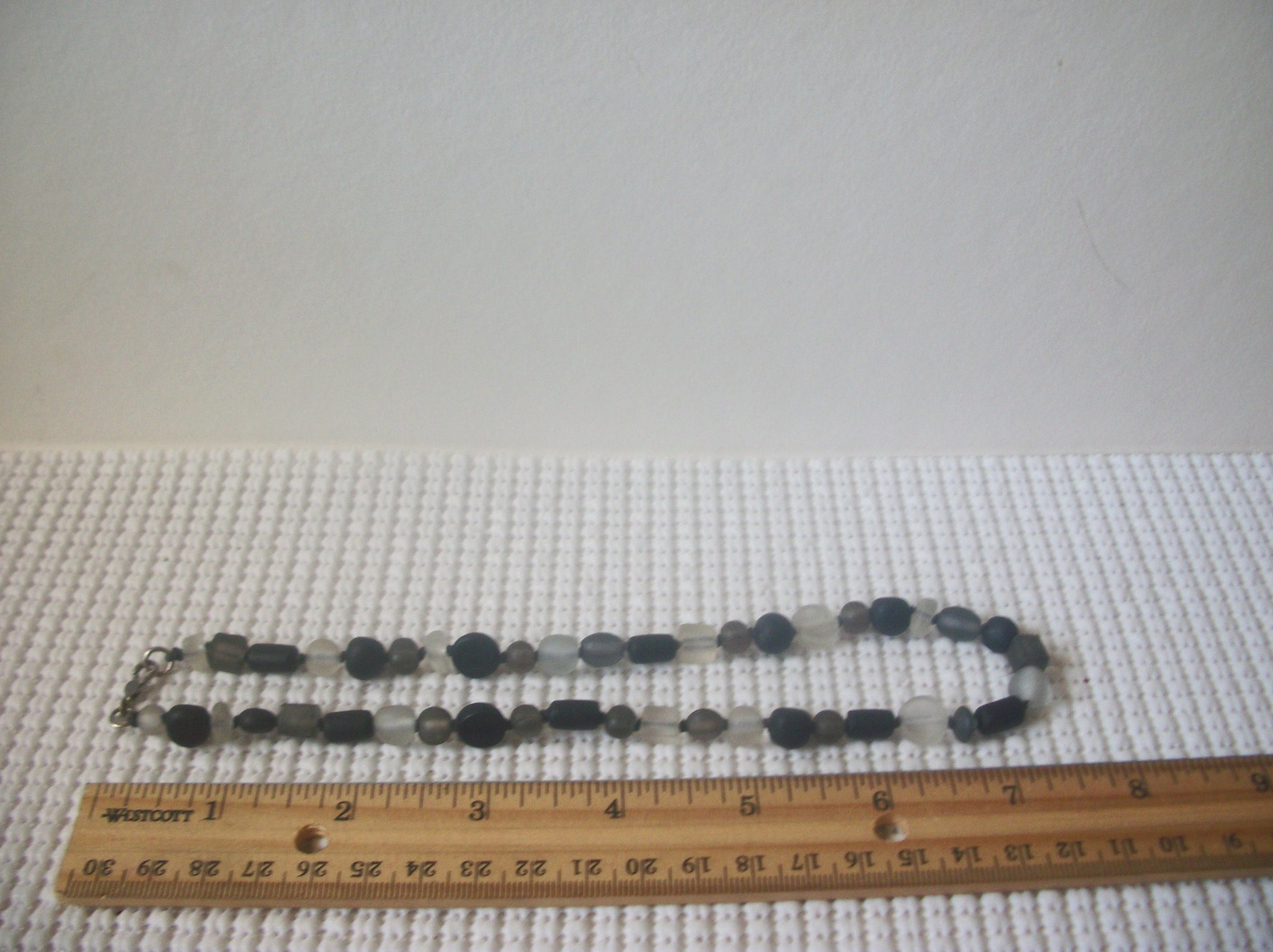 Retro Necklace Sea Glass Frosted Clear Black Gray 16" Long 8916