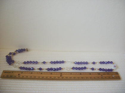 Vintage 32" Necklace Signed MONET Purple Aurora Borelias Crystals Gold Tone Spacers 40820