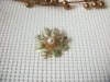 Vintage Brooch Pin, Flower Shell Petals Faux Pearl, Gold Tone  82317