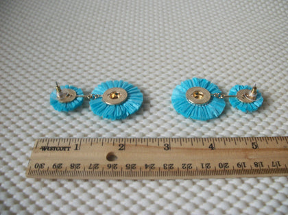 Long Retro Pierced Vivid Blue Dyed Straw Gold Tone 10417