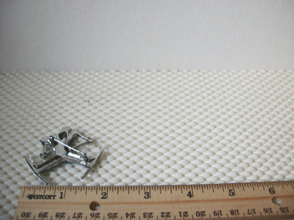 Vintage Brooch Pin, Signed TALBOTS Blue Rhinestones, Skier Silver Tone, 030621