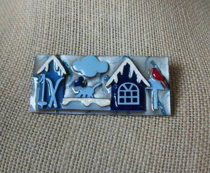 Highly Detailed Lucinda House Pins, Christmas Red Cardinal Festive Snow Glitter 021321