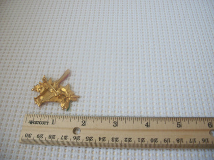 RARE Vintage Signed JJ Red Cardinal Bird Dogwood Branch Gold Tone Enameled 030221