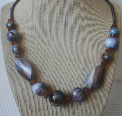 Vintage 18" - 20" Necklace, Colorful Marbleized Lucite Old Plastic 030221