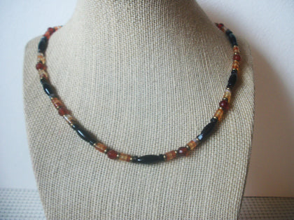 Vintage Onyx Carnelian Quartz Brass Necklace 022721