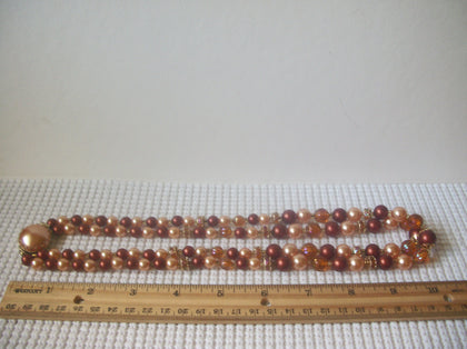 Vintage Necklace Signed HONGKONG Lucite Faux Pearl Aurora Borelias 20" Long 8916