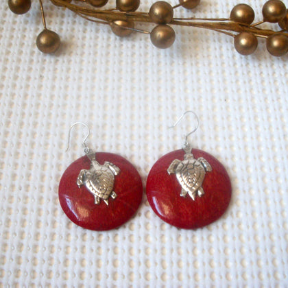 Vintage Earrings Silver Toned Turtle Faux Stone 61717