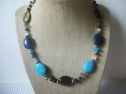CHAPS Signed Pretty Southwestern Tigers Eye Turquoise Lapis Stones Bali 18" Long Necklace 112016