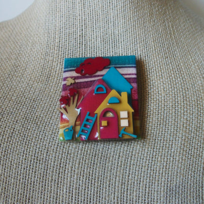 Vintage Lucinda House Pins, Wind Blowing Leaves Yard Work Ladder Tree 021321