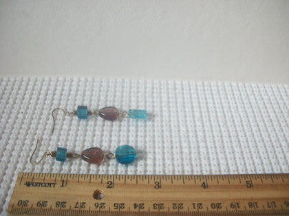 Vintage Translucent German Bulls Eye Blue Plum Brown 2 1/2" Long Earrings 8216