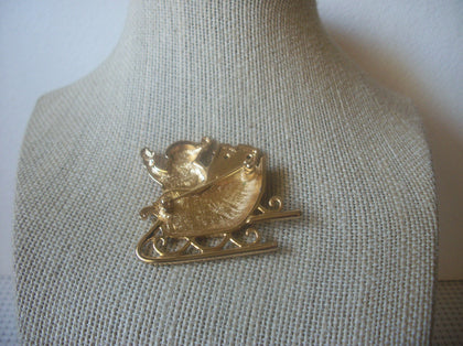 Vintage Jewelry Christmas Sled, Santa Colorful Presents, Enameled, Gold Tone  Brooch Pin 53018