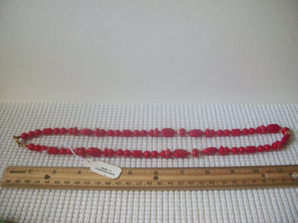 Vintage Necklace Red Czech Glass Gold Toned 24" Long 8916