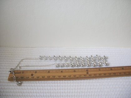 Beautiful Vintage 20" Necklace Signed M Bezel Set Blue Crystal Glass Silver Tone Bib Style 41518