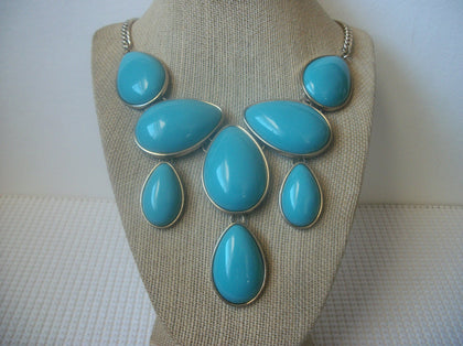 Vintage 22" - 24" Chunky Turquoise Blue Gold Bib Necklace 030121