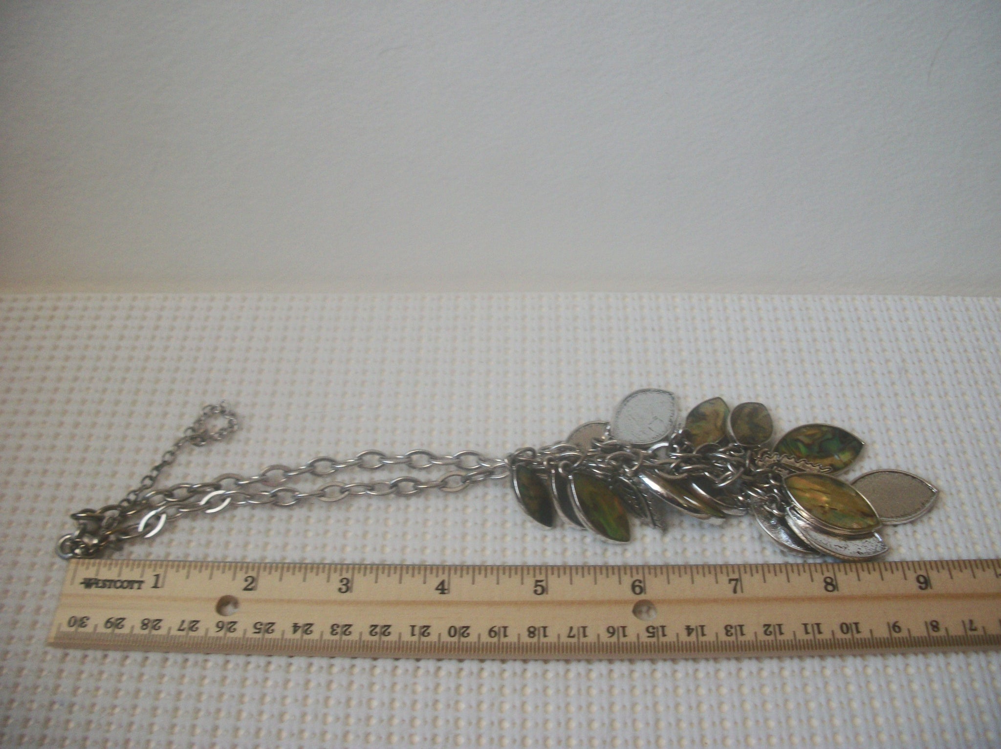 Vintage 18" - 21" Necklace Signed Premier Designs Paua Abalone Silver Tone 72517