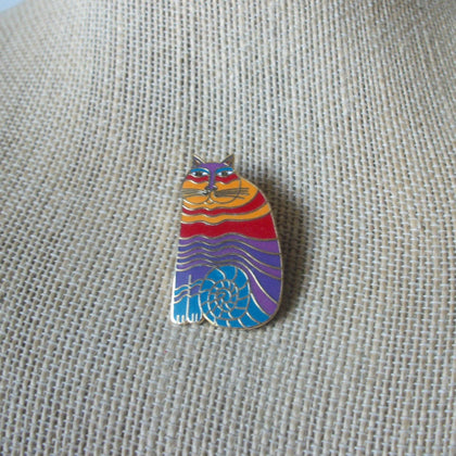 Signed LAUREL BURCH Vintage Brooch Pin, Rainbow Cats Gold Tone 61517