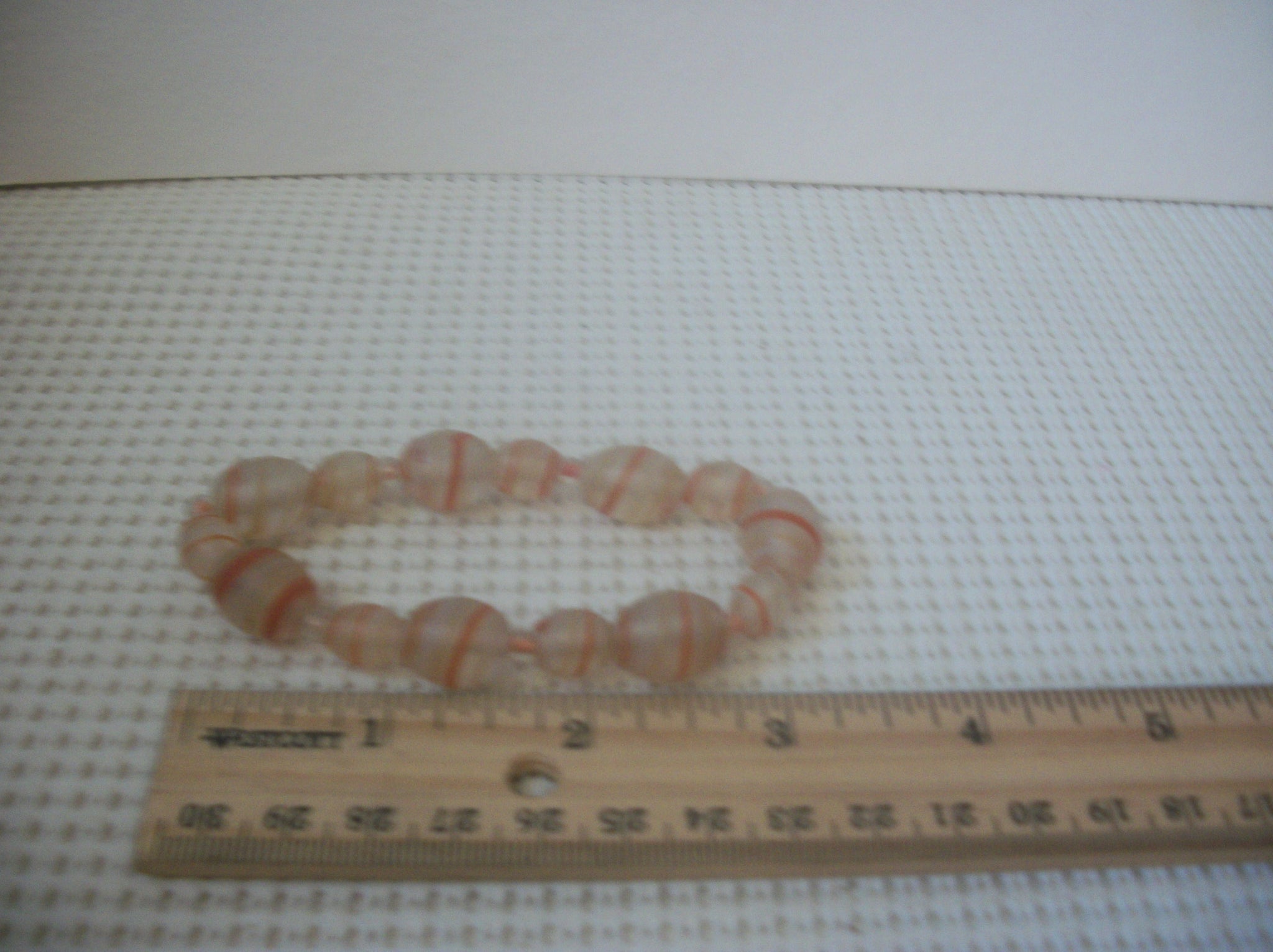 frosted Sea Glass Striped Peach Orange Stretch Bracelet, Vintage 63017