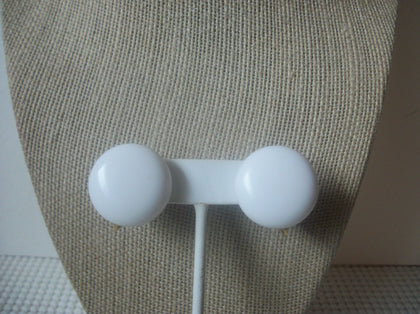 Signed MARVELLA White Dome, Gold Tone Clip On, Vintage Earrings 022521