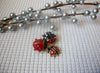 Vintage Brooch Pin, Three Ladybugs Red Black  Enameled Gold Tone With Rhinestones, 023021