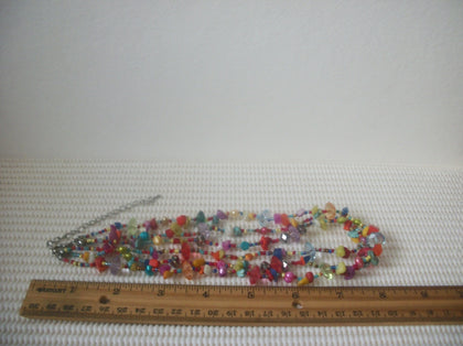 Vintage 16" - 20" Necklace Southwestern Colorful Glass Shell Chips Three Rows Multi Strand Layered 30717