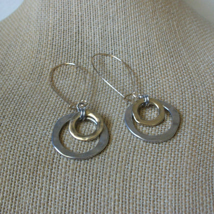 Long Vintage Pierced Earrings Silver Gold Toned Circle Metals 51016