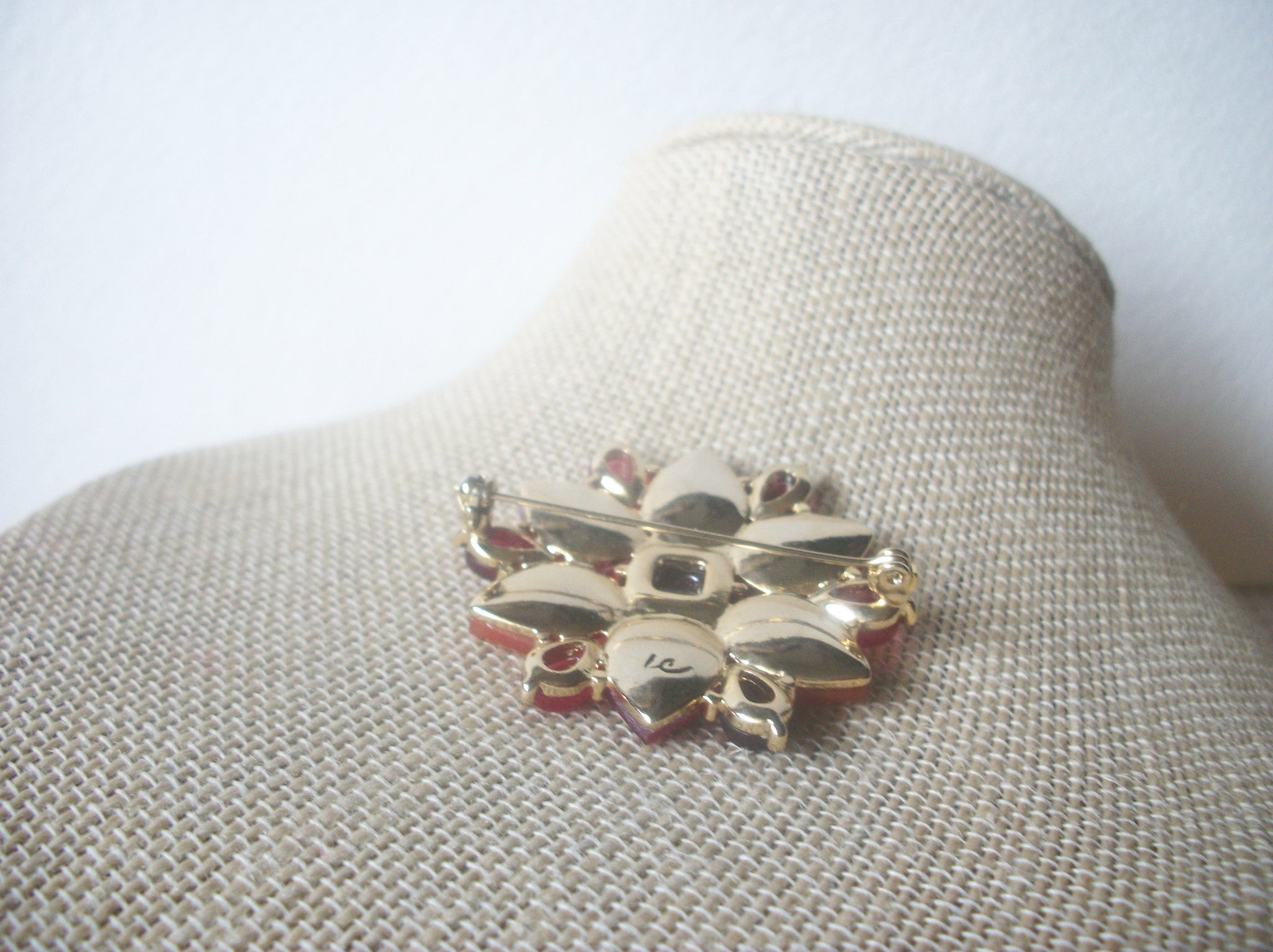 Signed LC Liz Claiborne, Gold Tone Floral Flower Colorful Brooch Pin, Vintage 022321