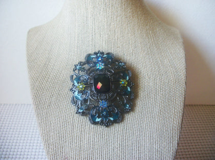 Larger, Vintage Jewelry, Mid Century, Sparkling Crystals, Filigree, Bronze Tone, Brooch Pin 51018