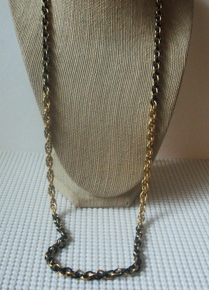 Golden Black Links, Signed MONET 30" Metal, Vintage Necklace 71917