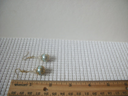 Vintage Gold Toned Glass Pearl AB Crystal 1 5/8" Earrings 8216