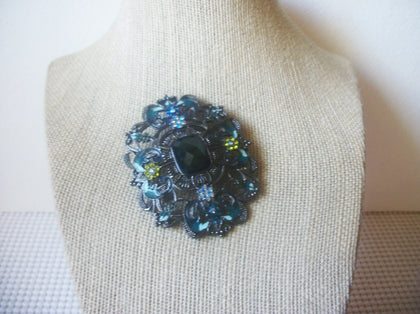 Larger, Vintage Jewelry, Mid Century, Sparkling Crystals, Filigree, Bronze Tone, Brooch Pin 51018