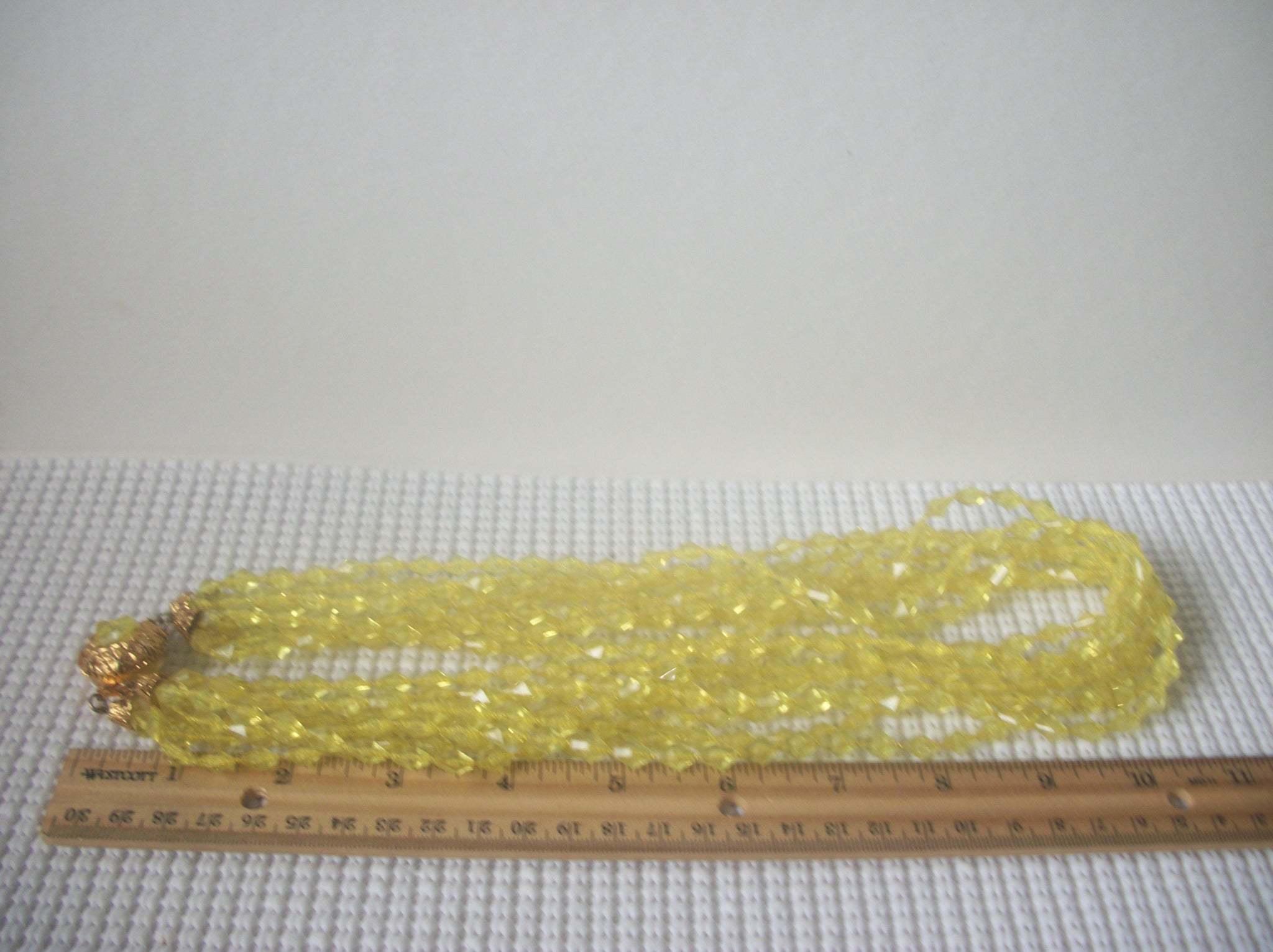 Chunky Multi Strand Necklace, Yellow Translucent Old Plastic 22" Long 82016