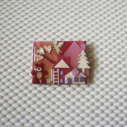 RARE Lucinda Valentine`s Day House Pin, Angel Hearts Teddy Bear 61318