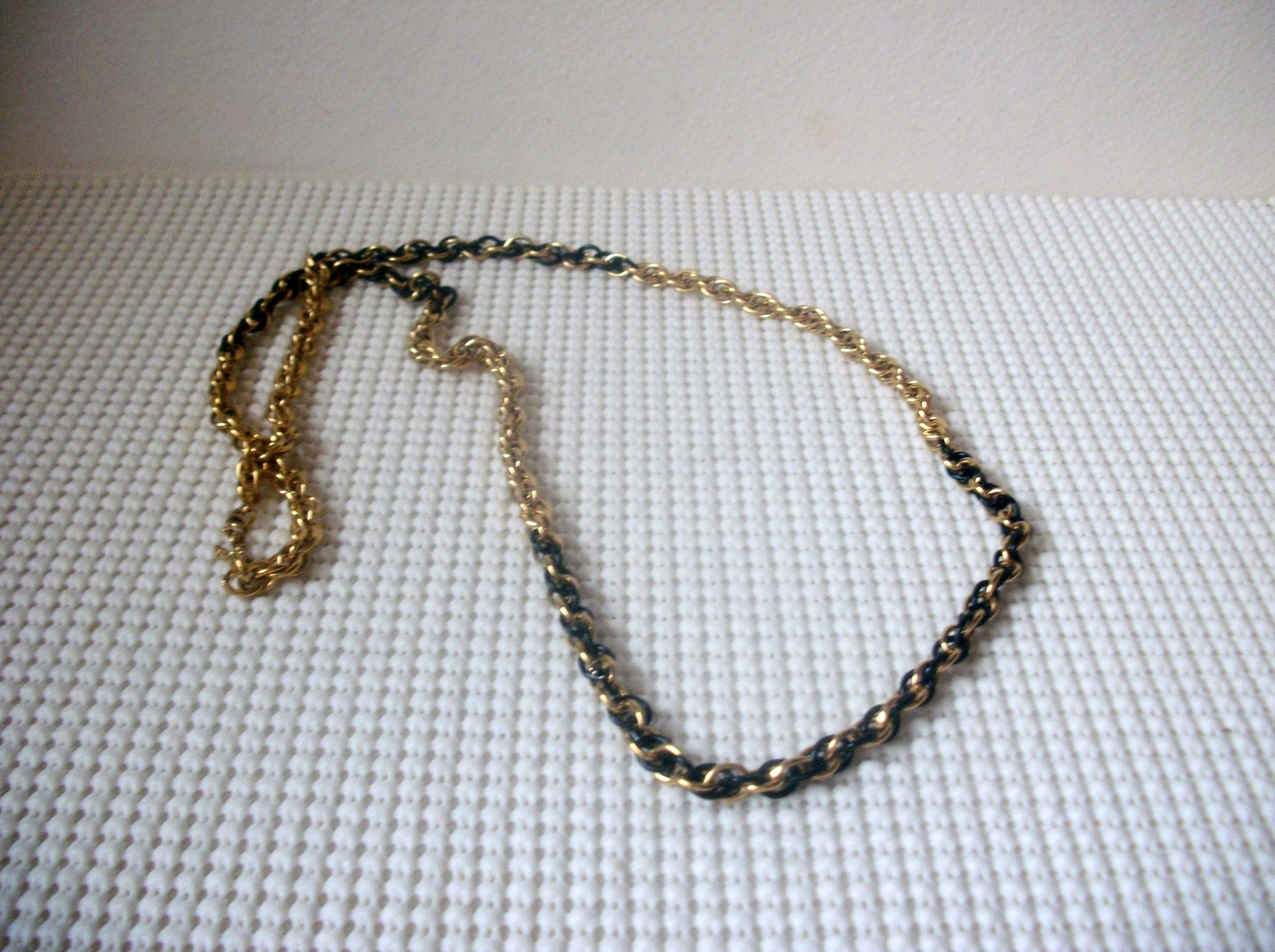 Golden Black Links, Signed MONET 30" Metal, Vintage Necklace 71917