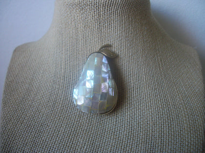 Vintage Brooch Pin, Liz Claiborne Signed LC Pear Mother Of Pearl Mosaic Fruit Gold Tone 10717