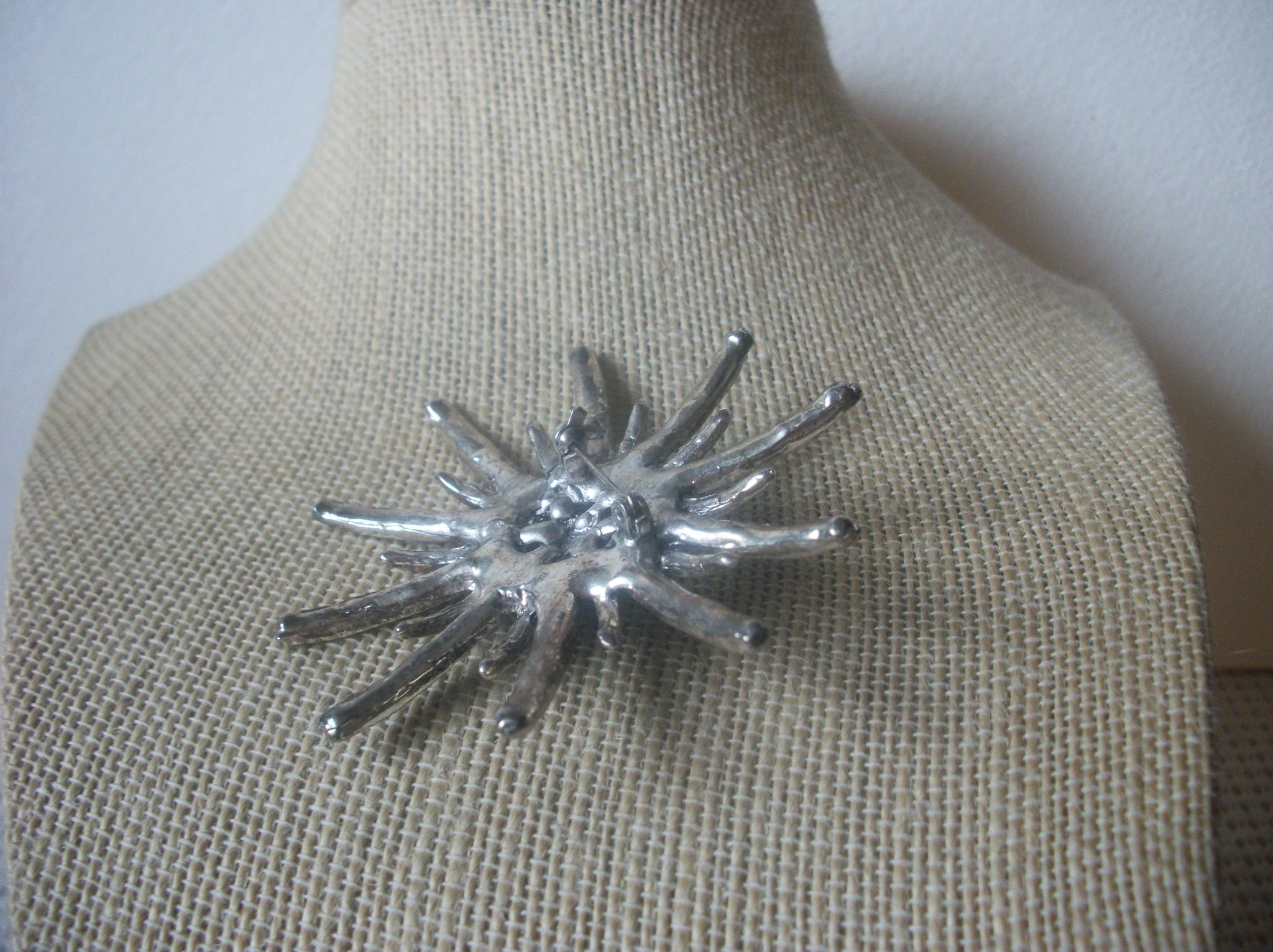 Larger Southwestern Star Silver Tone Blue Micro Beads Vintage Brooch Pin 022221